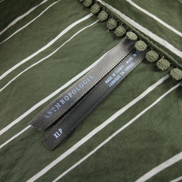 NEW Anthropologie Dylon Short-Sleeve Wide-Placket Top Striped Green Resort Boho - Picture 2 of 7